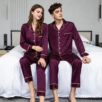 China Breathable Jacquard Printed Women Men Pajamas Set Casual Long Sleeve Sleepwear Two Piece Sets for sale