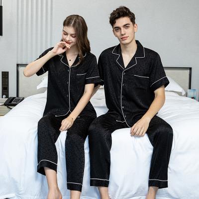 China Breathable His And Hers Matching Two-Piece Short Sleeve Women Couples Pajama Sets Full Length for sale