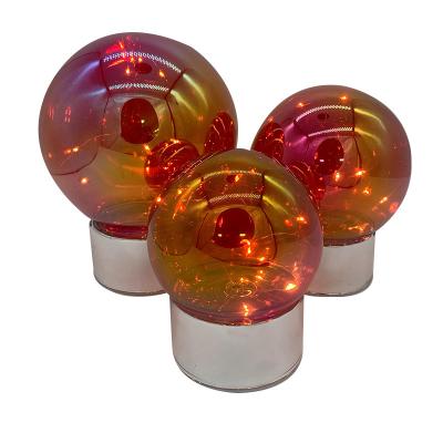 China Hot Selling Christmas Glass LED Glass Ball With Base, Hot Red, Decorated With LED Lamp for sale