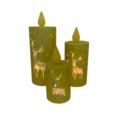 China Factory Wholesale Birthdays Deer Pattern Yellow Light Christmas Led Candle for sale