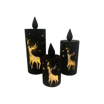 China Hot Selling Birthdays Different Sizes Black Light Deer Pattern Candle Halloween Led Candle for sale