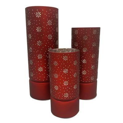 China Wholesale 9*25cm Glass Wedding Matte Red LED Glass Candle Holder Votive Decorative Candle Holder for sale