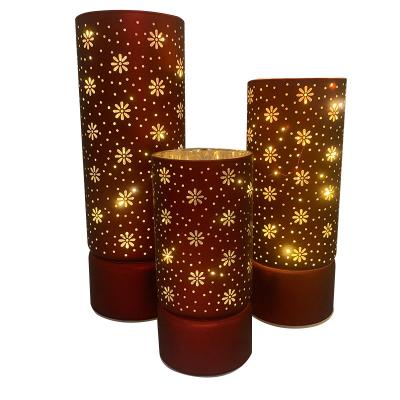 China Wholesale Three Piece Glass Candlestick Set Wedding Decorative Glass LED Matte White Glass Prayer Candle for sale