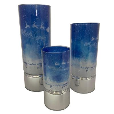 China LED Light Glass Candle Holder Glass Set Table Decor Candlestick Christmas Home Decoration for sale