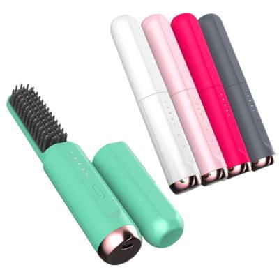 China Battery Operated Most Popular Mini Hair Products Private Label Items Travel Ceramic 2 In 1 USB Electric Cordless Hair Straightener Brush for sale