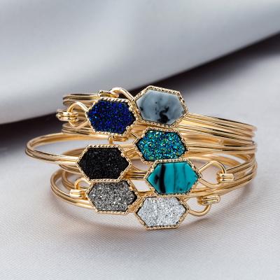 China BOHEMIA 14 Colors Can Open Gold Filled Hexagon Druzy Quartz Bracelets & Bangles Women Mother Gift Brand Jewelry for sale