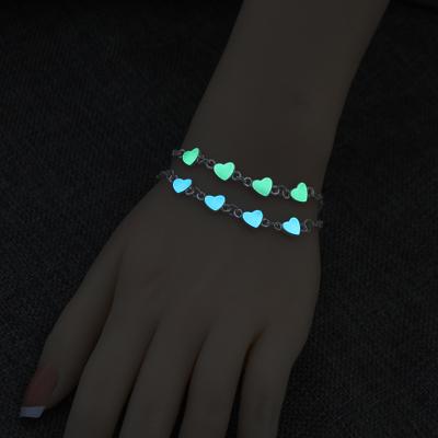 China Neo-Gothic Glow in the Dark Glowing Heart Charm Couples Bracelets Chic Bangle Bracelet for Women Silver Jewelry for sale