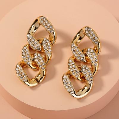 China Trendy Gold Plated Fashion Real Diamond Cuban Link Chains Earrings Woman Jewelry Gift for sale