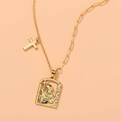 China TRENDY Vintage Style Number Gold Filled Cross Grid Chain Woman Jewelry Pendant Necklace for sale