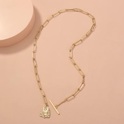 China Women's Jewelery Jesus Necklace Gold T Bar Clasp Link Chain FASHION Religious Chocker Necklace Pendant Women's Jewelry for sale