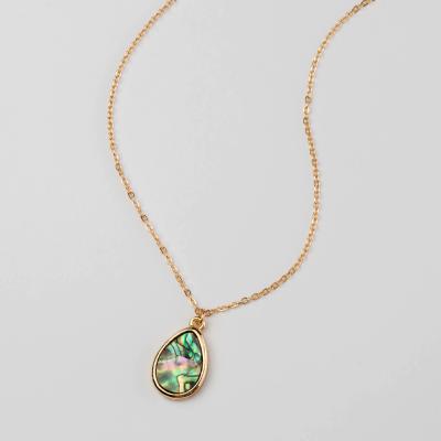 China Simple BOHEMIA Teardrop Shaped Natural Abalone Shell Pendant Gold Chain Single Layer Necklace for sale