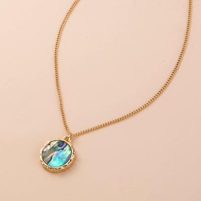 China Retro BOHEMIA Natural Round Abalone Pendant Necklace Simple Single Layer Chain for sale