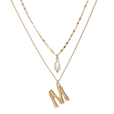 China BOHEMIA Statement Gold Letter Initial M With Baroque Pearl Choker Layer Necklace for sale