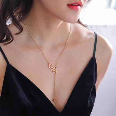 China BOHEMIA Women Girl Honey Bee Lariat Necklaces For Women Girl Honey Bee Lariat Necklaces Jewelry Party Prom Animal Pendant Gift for sale