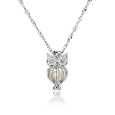 China Fashionable Cute Owl Freshwater Rice Pearl Cage Pendant Necklace Pendant Jewelry For Women for sale