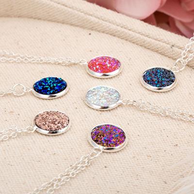 China 6 Colors TRENDY Silver Druzy Druzy Long Necklace Boho Statement Layering Necklace With Dangle Jewelry for sale