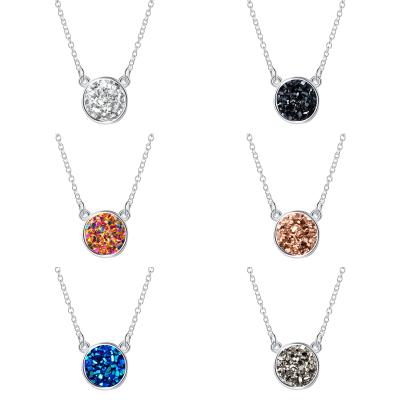 China Christmas 6 Colors Druzy Geometric Irregular Round Pendant Necklace Resin Druzy Charms Silver Color Fashion Brand Jewelry Women Chain NEC for sale