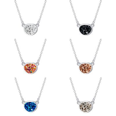 China Geometry 6 Colors Druzy Fashion Brand Jewelry Women Chain Necklace Silver Color Resin Pendant Geometric Drusillary Necklace for sale