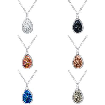 China Geometry 6 Colors Druzy Fashion Brand Jewelry Chain Women Waterdrop Resin Charms Silver Color Geometric Drusillary Dangle Necklace for sale