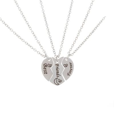 China TRENDY Stainless Steel Broken Heart Three Best Friends Necklace Friendship Necklace Set Pendant Jewelry Gift Forever for sale