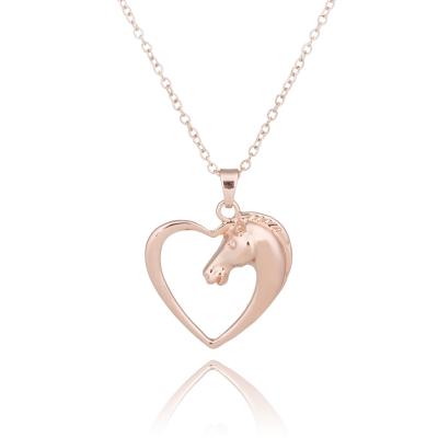 China Silver and TRENDY Rose Gold Plated Love Heart Horse Necklace Pendant with 18