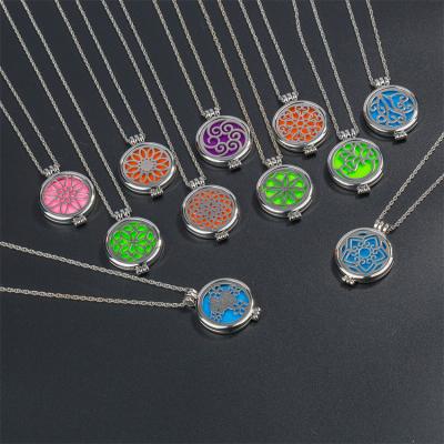 China Geometry Glow in Dark Flower of Life Aromatherapy Necklace Essential Oil Pendant Necklace Pendant Jewelry for sale