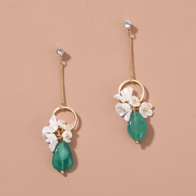 China FASHIONABLE Green Water Drop Natural Stone Earrings Bead Flower Diamond Women Jewelry S925 Earrings for sale