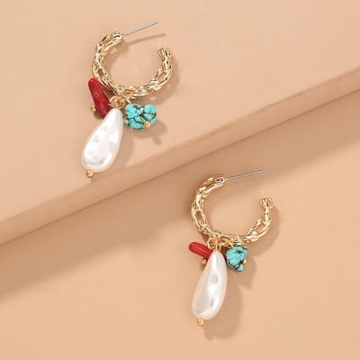 China FASHIONABLE Original Design Women's Turquoise Jewelry Earrings Natural Coral Baroque Pearl Earrings S925 for sale