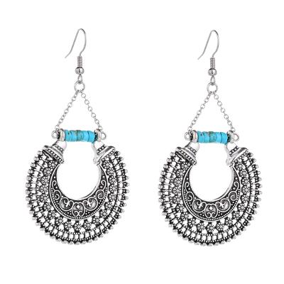 China BOHEMIA Ladies Vintage Bohemian Earrings With Round Antique Silver Natural Turquoise Elegant Jewelry for sale