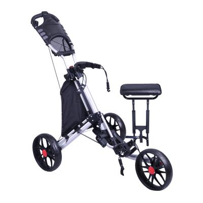 China Wholesale 3 Wheels Hand Push Pull Push Golf Trolley Foldable Portable Golf Cart with Seat Umbrella Holder for sale