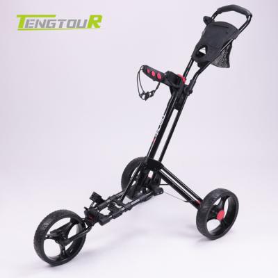 China Hot Selling Portable Folding Hand Push Custom 3 Wheels Pull Push Golf Cart Golf Cart Black for sale