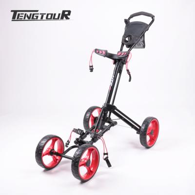 China Hot Factory Hand Push 4 Wheels Customized Foldable Pull Push Golf Trolley Golf Cart Red Black for sale