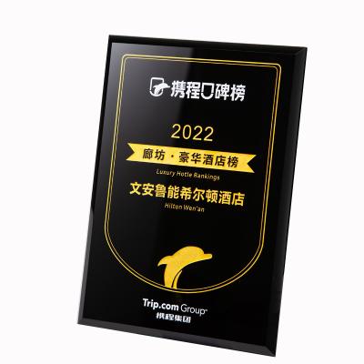 China China New Design High Quality Metal Engraved Black Crystal Glass Custom Trophy Medal Plate for sale