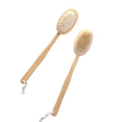 China Long Stocked Wooden Handle Body Bath Brush Bilateral Shower Cleaning Messaging Brush Stiffen Dry Brushes for sale