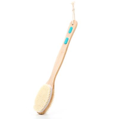 China Stocked Hot Selling Bilateral Bath Cleaning Brush Long Handle Bath Body Wooden Exfoliate Scrub Bristle Cleaning Brush for sale