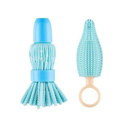 China New Design Food Grade Baby Stocked Milk Bottle Brush High Quality Silicone Shaking Cleaning Brushes With PP Box for sale