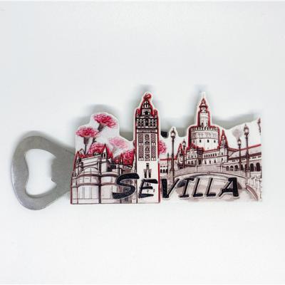 China Shape Custom Spain Sevilla Fridge Magnet YIWU BaiWen Manufacturers Bottle Fridge Opener Magnet Souvenir Tourist Gift Wholesale for sale