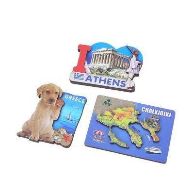 China Shape YIWU BaiWen manufacturers high quality promotion Greece souvenir fridge magne customized MDF fridge magnet for sale