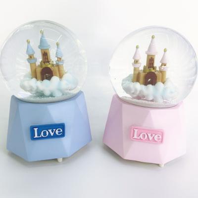 China YIWU BAIWEN folk art manufacture globe wholesale hot battery snow castle girl musical promotion gift for sale