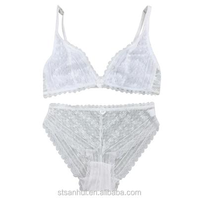 China Newest Style Antibacterial Transparent Lace Ladies Bra And Panty Set With Frivolous Wire Free Bra Design for sale