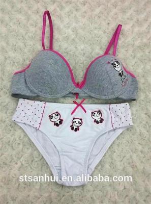 China Popular Antibacterial Girls Design Underwear Set, Factory Hot Sale Lovely Panda Image Bra Panty Set for sale