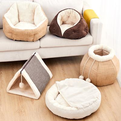 China Sustainable Luxury Dog And Cat Bed With Soft Cover Plush Cuddle Bed Cat Cave Beds for sale