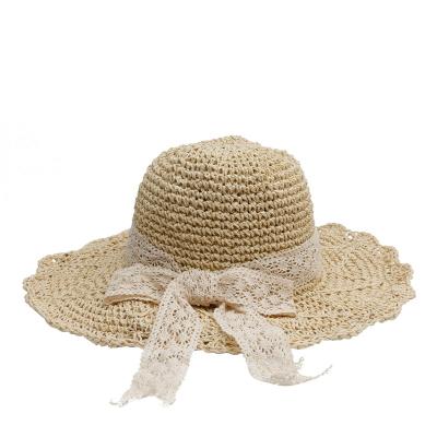 China Handmade Bowknot Panama Straw Outdoor Sunscreen Hat Wide Brim Women's New Arrival Character Fashionable Beach Hat for sale