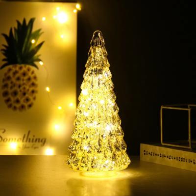 China Wholesale Handmade Luxury Silver Christmast Ornament Christmas Trees Home Decoration LED Lights Glass Bottles With Snow Effect for sale