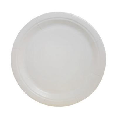 China Disposable 100% Biodegradable White Card Paper Dinner Plate Birthday Cutlery Set Food Grade Round Paper Plate 350gsm for sale