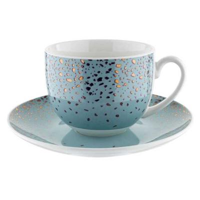 China Printed Viable Ceramic Coffee Mug with Personalized Polka Dot Bone China Cup and Saucer for sale