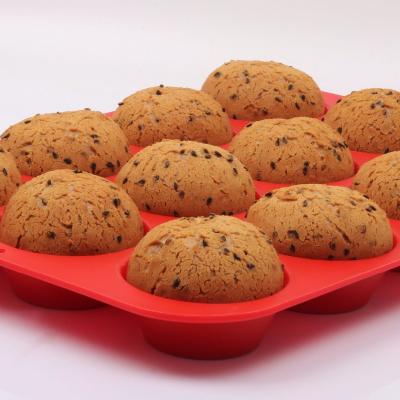 China Silicone 12 Cup Bun Tray Muffin Top Pan Silicone Cupcake Making Pan Silicone Muffin Pan Bake for sale