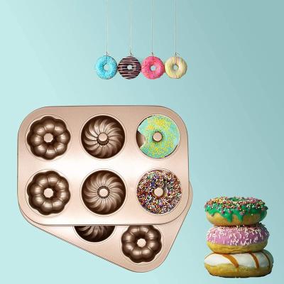 China Donut Molds Carbon Steel Mini Donut Mold Disposable Non-Stick Donut Pan Donut Making Tray Bagels Mold Bake for sale