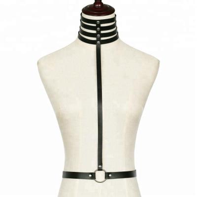 China Handcrafted Leather PU Leather Restraint Belt Halter Neckerchief Collar Harness Body Bondage PU Leather Restraint Belt for sale