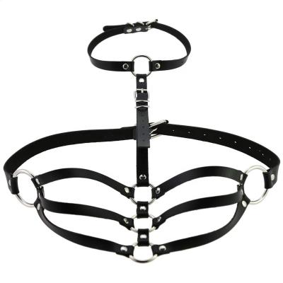 China New Fashion Rock Punk O-Round Collar Leather Harness Body Restraint Belt Ties Adjustable Buckle Garter Belt for sale